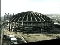 Controlled demolition of Kingdome in Seattle