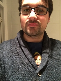 Couldnt work out why I was getting so many odd looks while shopping this afternoon Then Got home amp noticed Will Ferrell peeking out of my Cardigan