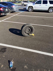 Coworker on the midnight shift came out to a boot on his tire decided to improvise and adapt