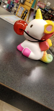 Coworker tried to be cute and put a rudolph nose on a plush unicorn We got a complaint