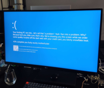 Coworkers screen saver For context it looks like a usual error Windows give when something goes wrong but the text is different