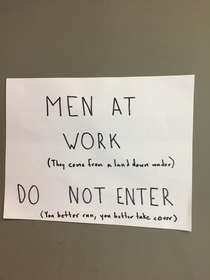 Customers kept trying to go into the room that was obviously under construction so the security guard put up a sign