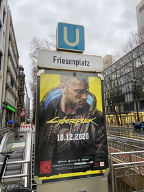 Cyberpunk ad I found in my city Cologne Germany Thought something looked weird but couldnt figure it out until I noticed the eyes