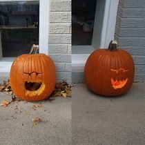 Damn squirrels ate the teeth out of my Boo pumpkin