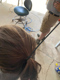 Daughter wants to work in the garage with dad needs hair pulled back Dad hack 