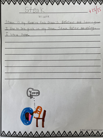Daughter was told to write about something she likes