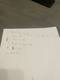 Daughters creative solution to not knowing how to spell Antarctica
