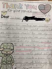 Daughters nd grade class wrote letters to vets This was mine things got real