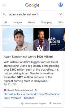 Decided to look up Adam Sandlers net worth and it made me happy Nice