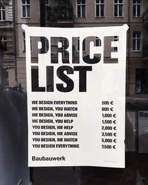 Design price list by Baubauwerk studio in Berlin