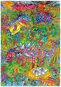 Dinosaurs before cataclysm By Me Watercolor color pensils rapidograph on xcm size paper  year production