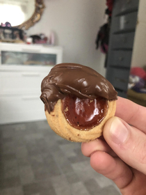 Dipped this cookie in Nutella accidentally gave it the news anchor haircut