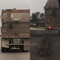 Drove behind this garbage truck today and noticed someone using it as an uber