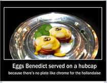 Eggs Benedict served on a hubcap