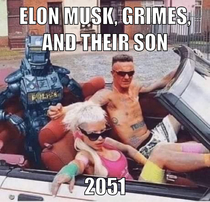 Elon Musk Grimes and their son 