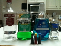 Empty mouthwash bottles vodka and food coloring Packing essentials for a cruise