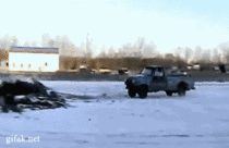 Extreme truck jump with raggedy old truck