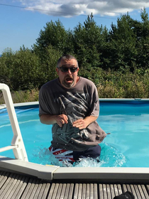 Facebook reminded me of a perfectly timed picture of my dad from  - That water was c o l d