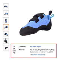 FAQ for a pair of rock climbing shoes on Amazon