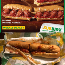 Feast your eyes on the new Ultimate Meatball Marinara on Creamy Garlic bread only at Subway