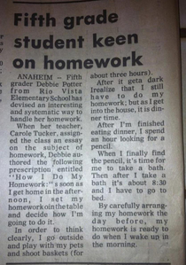 Fifth grade student keen on homework