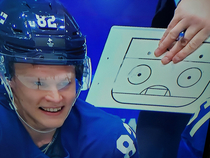 Finland vs Slovakia ice hockey Their tactic board looking surprised at the score