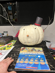 For a school project my son had to turn a pumpkin in to a character of a fiction book