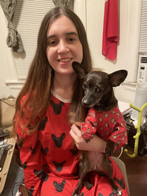 For Christmas my mom got my dog and I matching pajamas