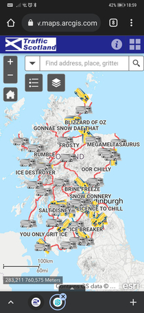 For those that dont know we Scots name our gritters and allow you to track them link in comment