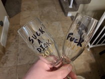 Forgot to buy new champagne glasses Had to improvise with last years
