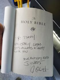 Found a Bible on the bus today Timmy must be a pretty rad dude