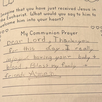 Found this heartfelt prayer in my first communion workbook