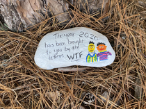 Found this painted rock in the woods today