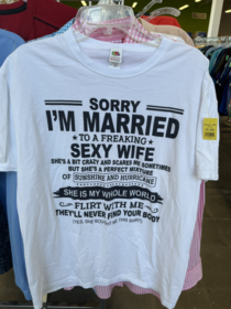 found this teeshirt at goodwill either means divorce or this guy got killed by his wife not ideal