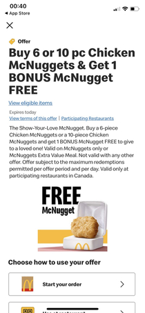 Free McNugget to give to a loved one