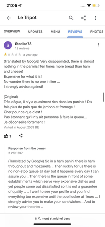 French Restaurant owners response to bad reviews Part  LE TRIPOT RESTAURANT