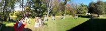 Friend was taking a panoramic of our rental cottage - I ruined the shot running from a cloud of yellow jackets