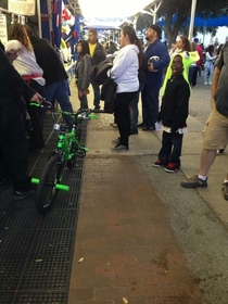 Friend won this bike at the Texas State Fair and gave it to this kid best face ever