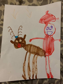 Friends daughter drew Santa and Rudolf the Red Nose Reindeer
