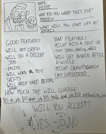 Friends daughter made an application for a summer job mowing the lawn 