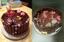 Friends take on the piglets in mud cake Nailed it