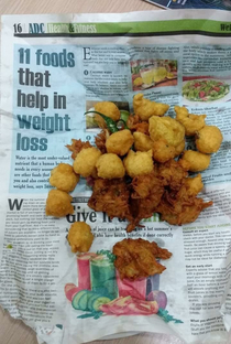 Fritters are packed in newspapers in India