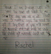 Git it together Shaun Little girls break-up letter