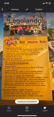 Google translate decides Legoland Deutschland is actually a Pussy Resort