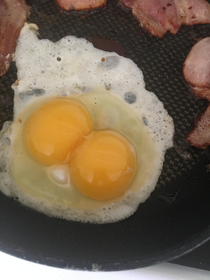 Got this double yolker and  hour later my sister called to tell me she was pregnant with twins