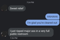 Got this text after my girlfriend sprinted away to the bathroom in Target