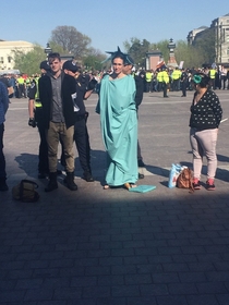 Got to love the Irony here Statue of liberty being arrested