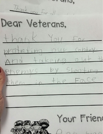 Great Veterans Day letter from a nd grader