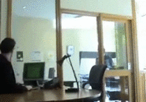 Guy in the office get mad and knocks himself the fuck out