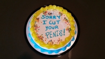 Had a shaving accident with my boyfriend so I got him an apology cake